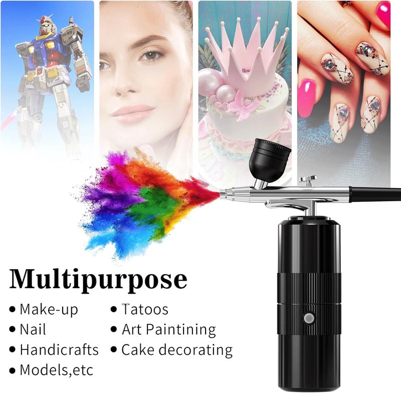 CBVCBV Airbrush Kit with Compressor Portable Airbrush Kit 48PSI High-Pressure Non-Clogging Air Brush Set Cordless Rechargeable with 0.3mm Nozzle and Cleaning Brush for Painting,Nail Art, Makeup (black) - Image 2